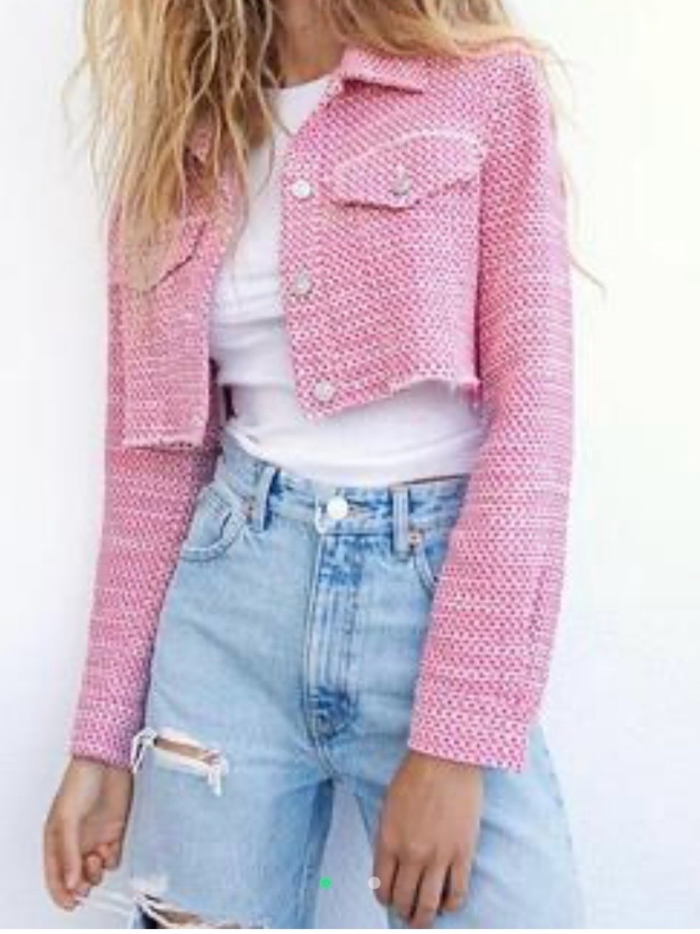 Zara Pink Cropped Tweed Jacket